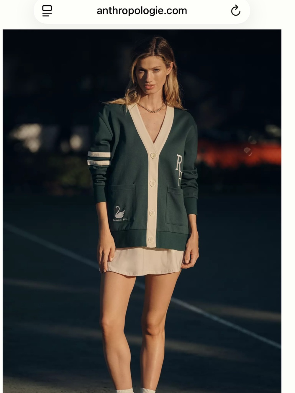 Anthropologie Green Varsity Cardigan with Cream Trim